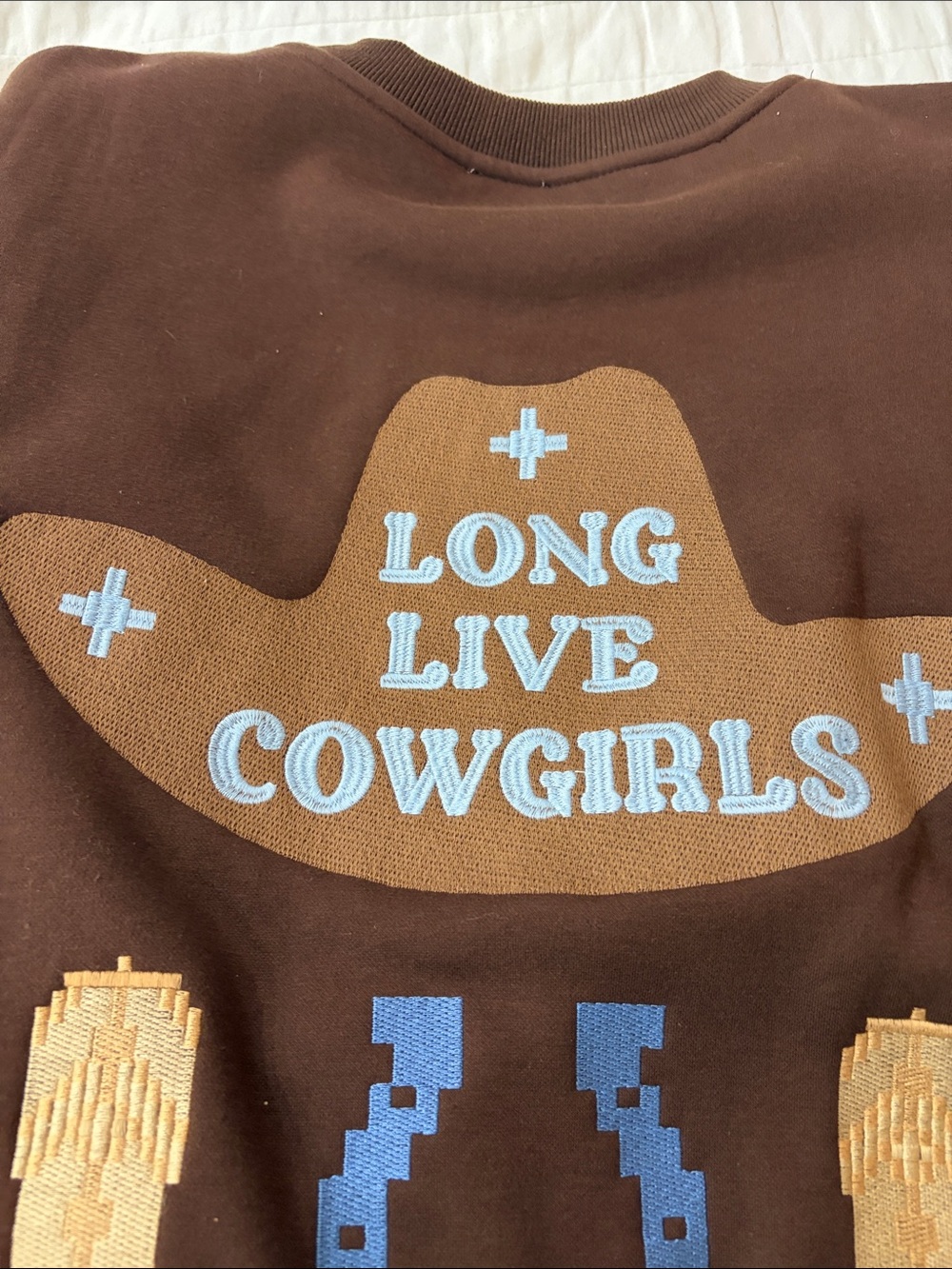 Le Lis Brown Crewneck Sweatshirt with 'Long Live Cowgirls' Patch - Picture 9 of 10